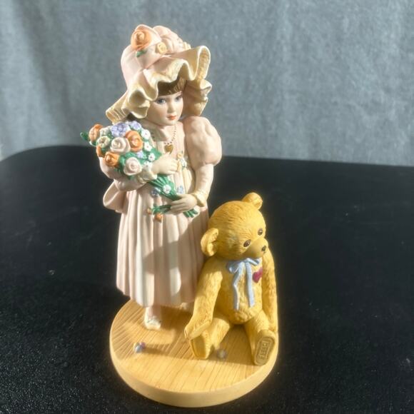 1990 Vintage Jan Hagara Rebecca Legacy Teddy Bear Kid Flower Porcelain Figurine - Picture 7 of 8